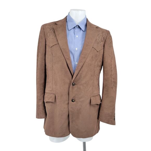Pagno West Western Boot Stitch Vintage Suit Sport Coat Blazer Faux Suede - Picture 1 of 12